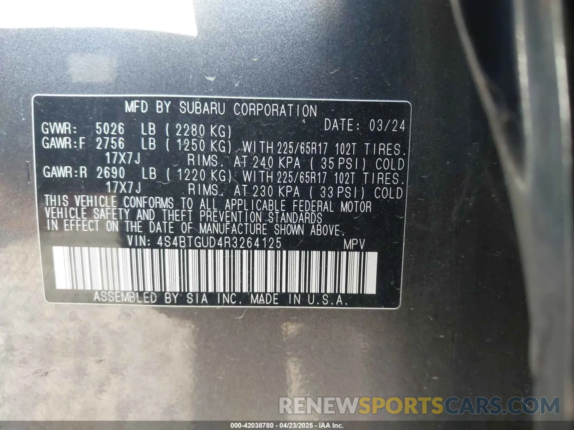 9 Photograph of a damaged car 4S4BTGUD4R3264125 SUBARU OUTBACK 2024