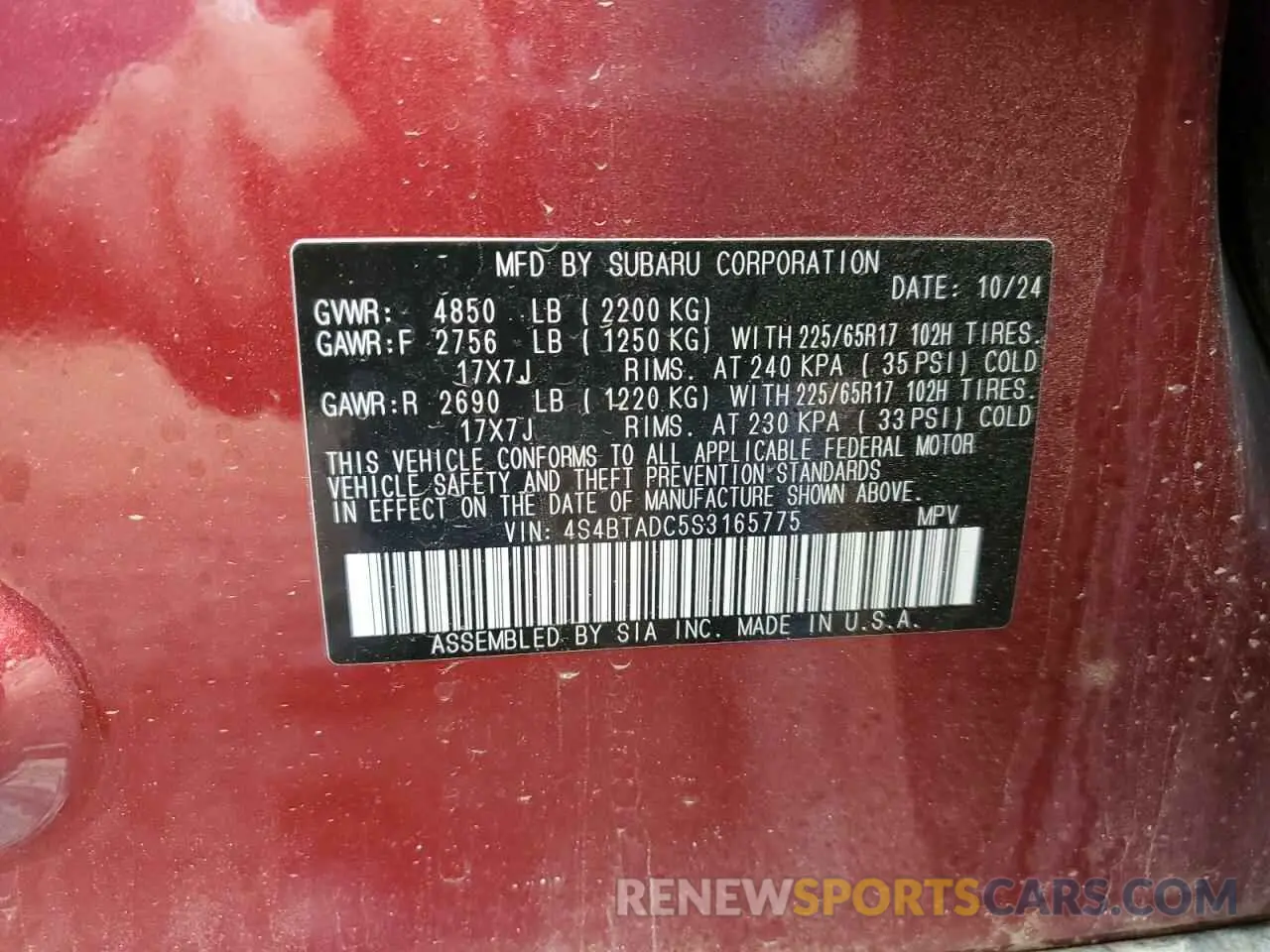 14 Photograph of a damaged car 4S4BTADC5S3165775 SUBARU OUTBACK 2025