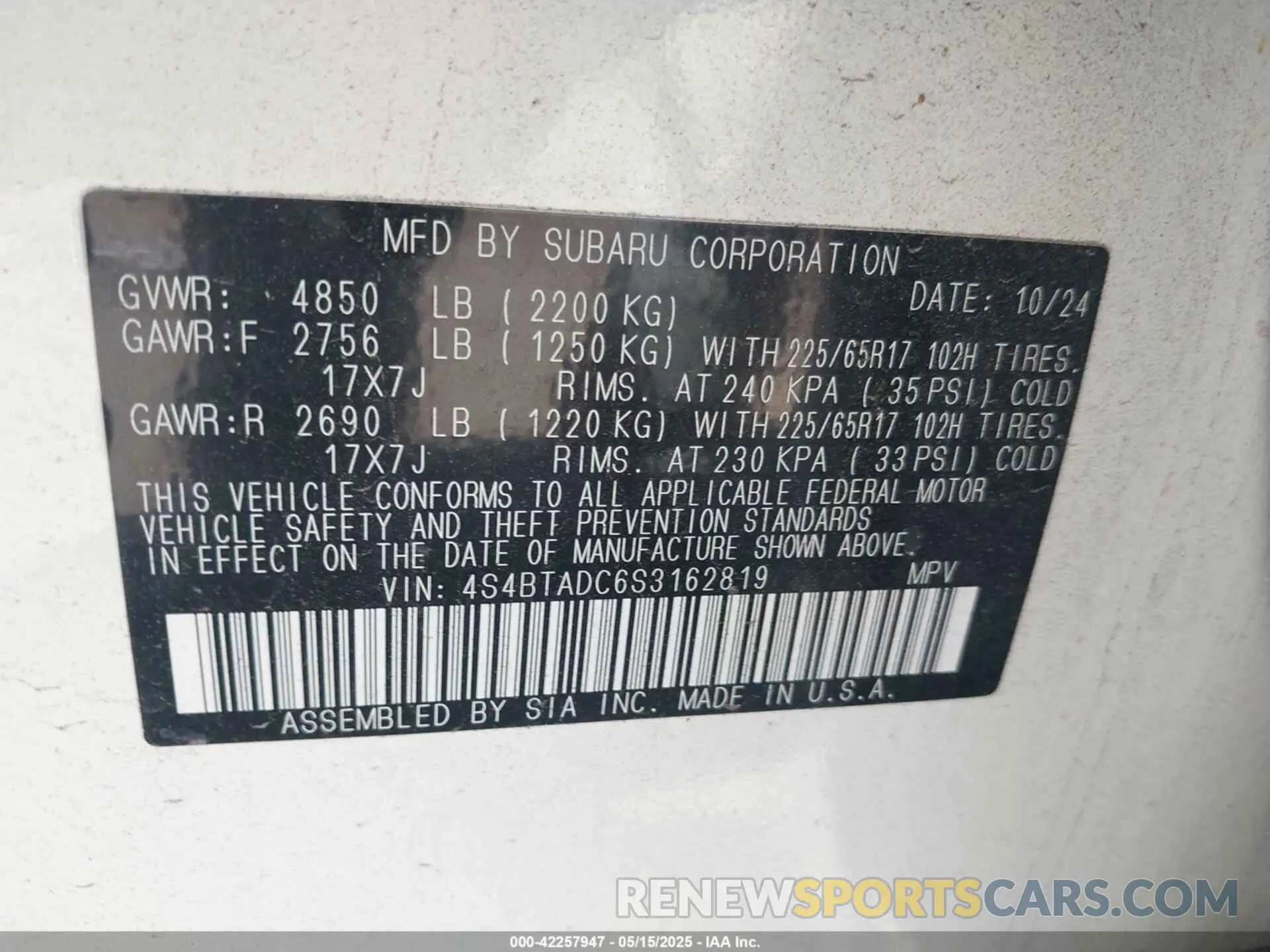 9 Photograph of a damaged car 4S4BTADC6S3162819 SUBARU OUTBACK 2025