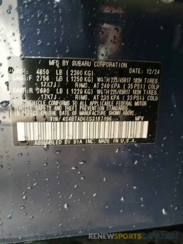 13 Photograph of a damaged car 4S4BTADC6S3197196 SUBARU OUTBACK 2025