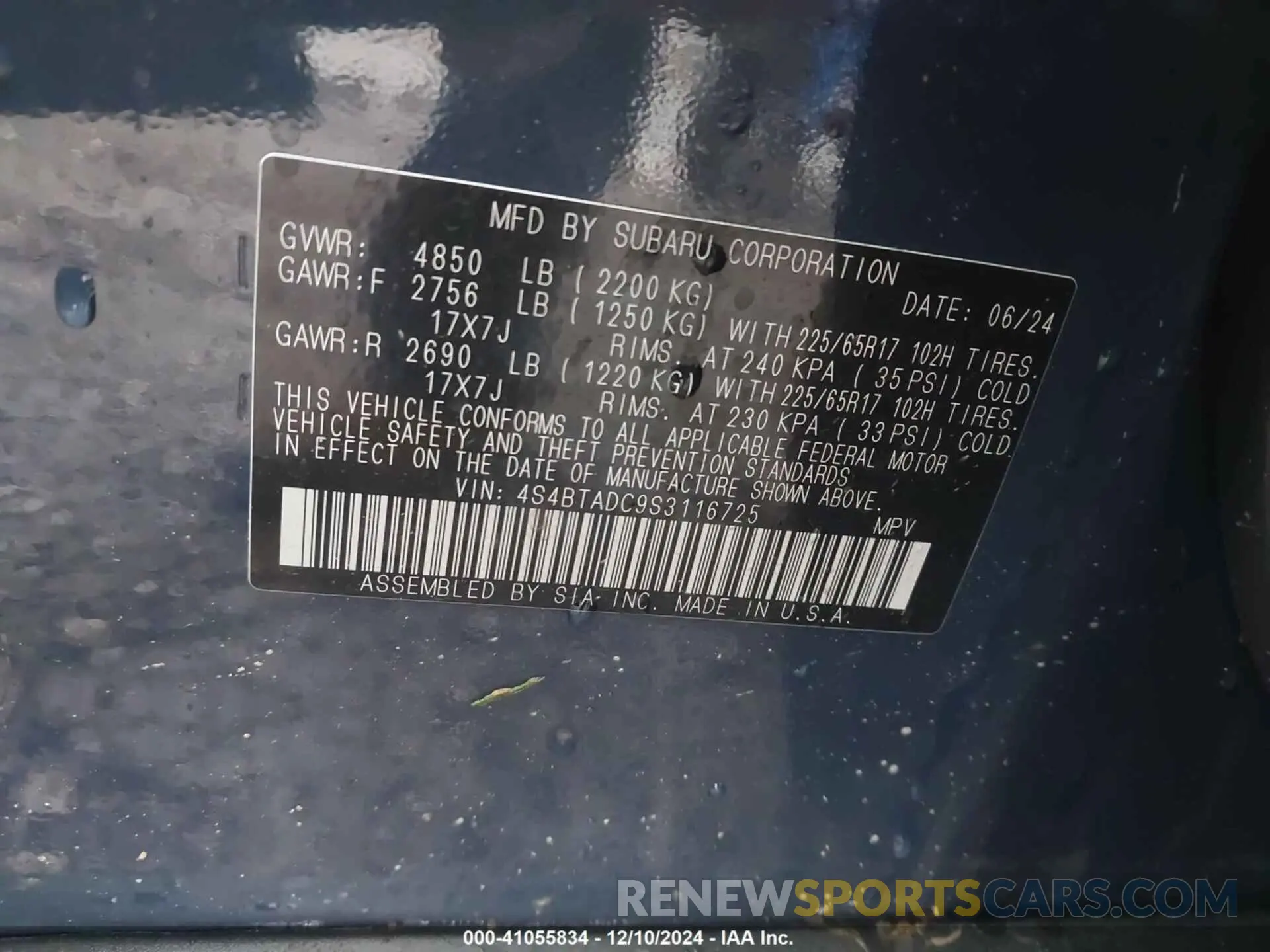 9 Photograph of a damaged car 4S4BTADC9S3116725 SUBARU OUTBACK 2025
