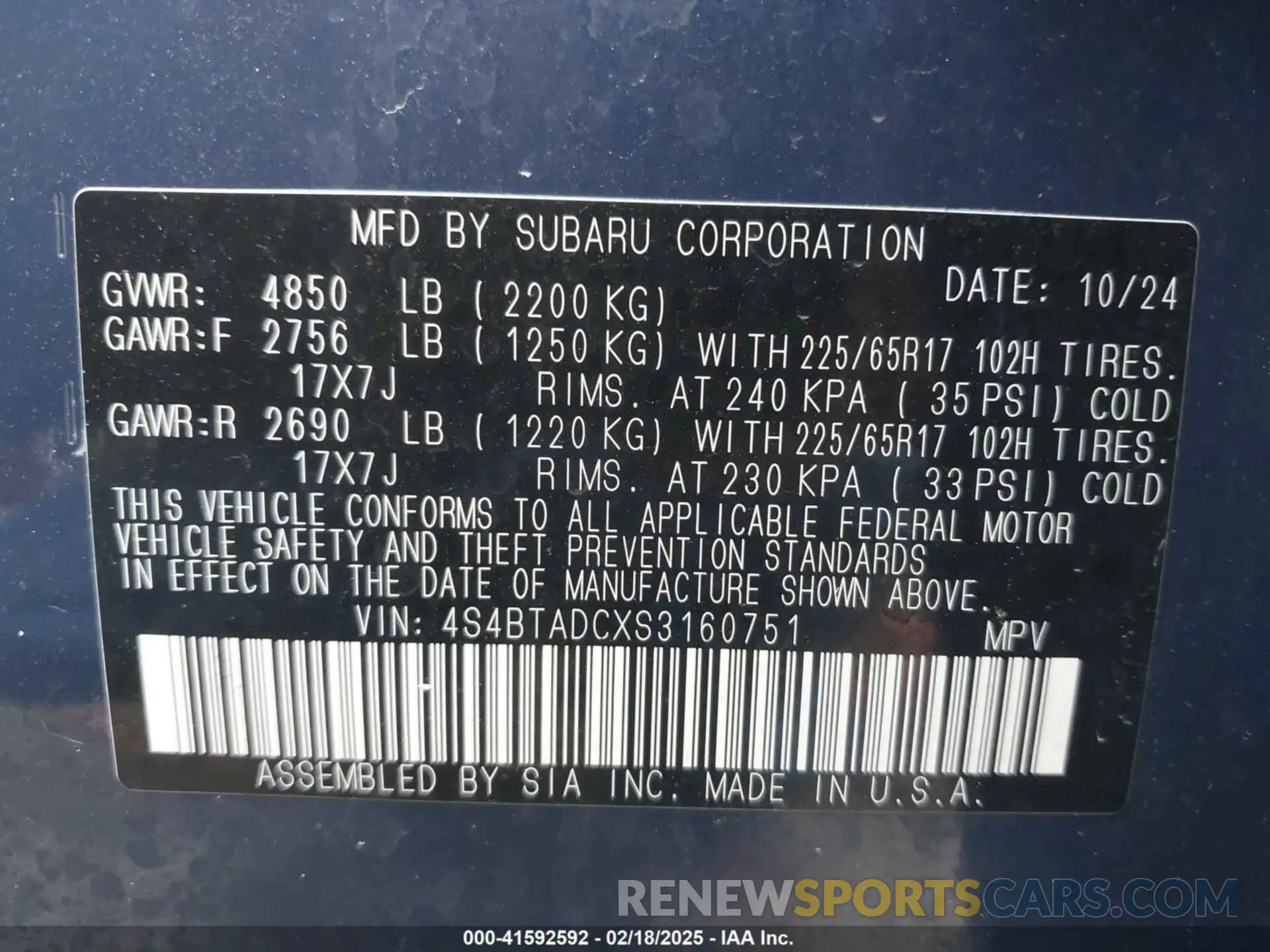 9 Photograph of a damaged car 4S4BTADCXS3160751 SUBARU OUTBACK 2025