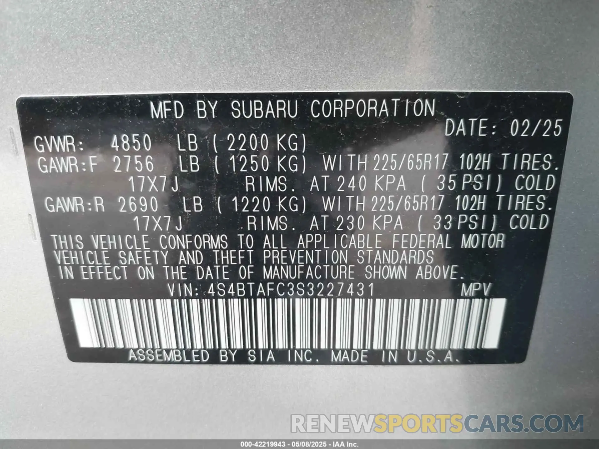 9 Photograph of a damaged car 4S4BTAFC3S3227431 SUBARU OUTBACK 2025