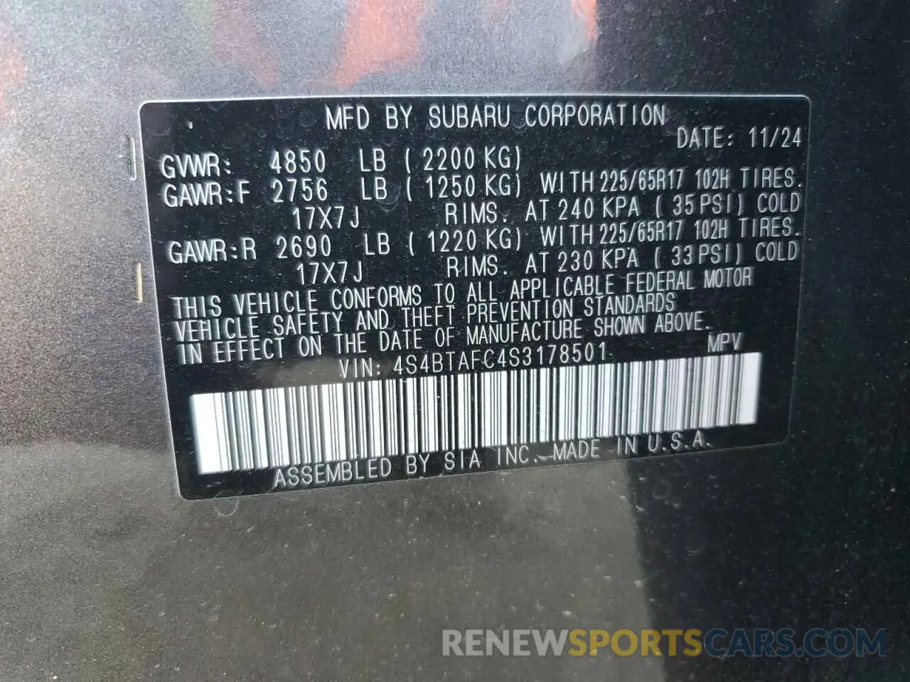 14 Photograph of a damaged car 4S4BTAFC4S3178501 SUBARU OUTBACK 2025
