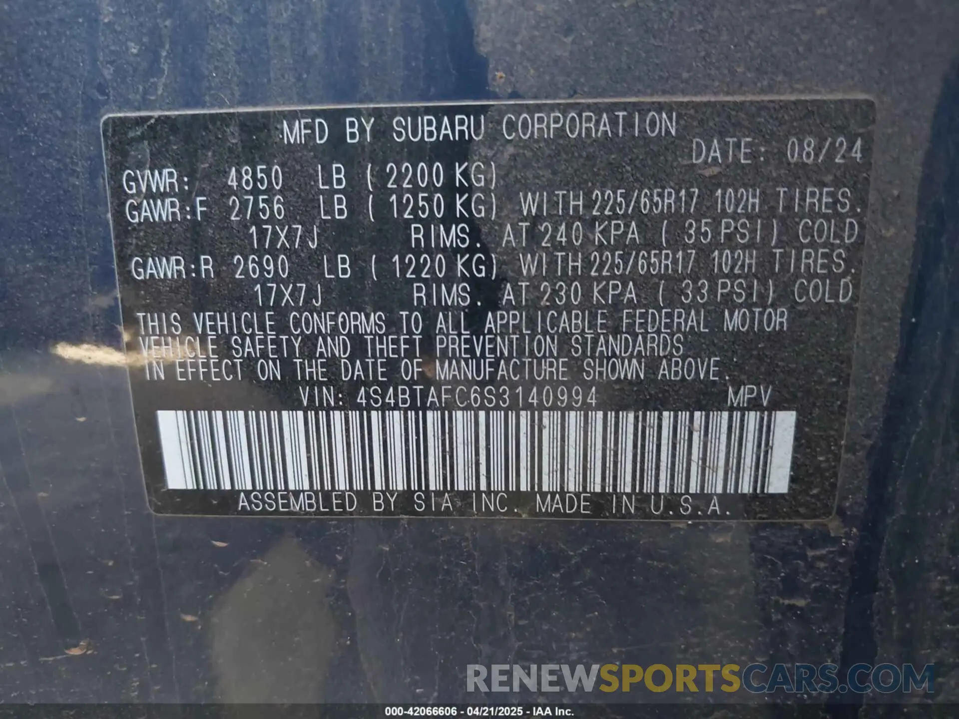 9 Photograph of a damaged car 4S4BTAFC6S3140994 SUBARU OUTBACK 2025