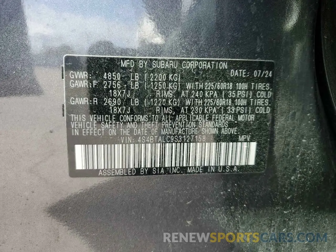 13 Photograph of a damaged car 4S4BTALC9S3127158 SUBARU OUTBACK 2025