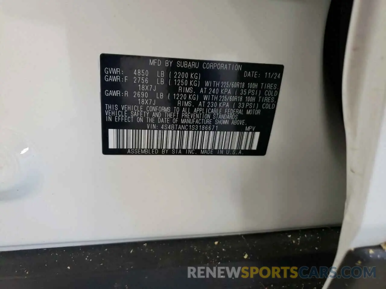 13 Photograph of a damaged car 4S4BTANC1S3186671 SUBARU OUTBACK 2025