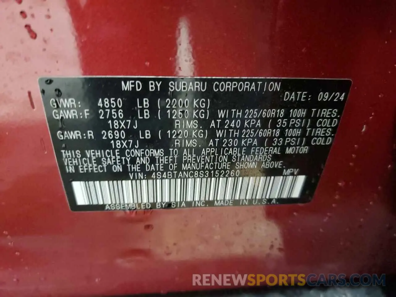 15 Photograph of a damaged car 4S4BTANC8S3152260 SUBARU OUTBACK 2025
