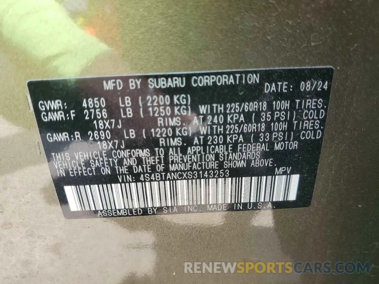 13 Photograph of a damaged car 4S4BTANCXS3143253 SUBARU OUTBACK 2025