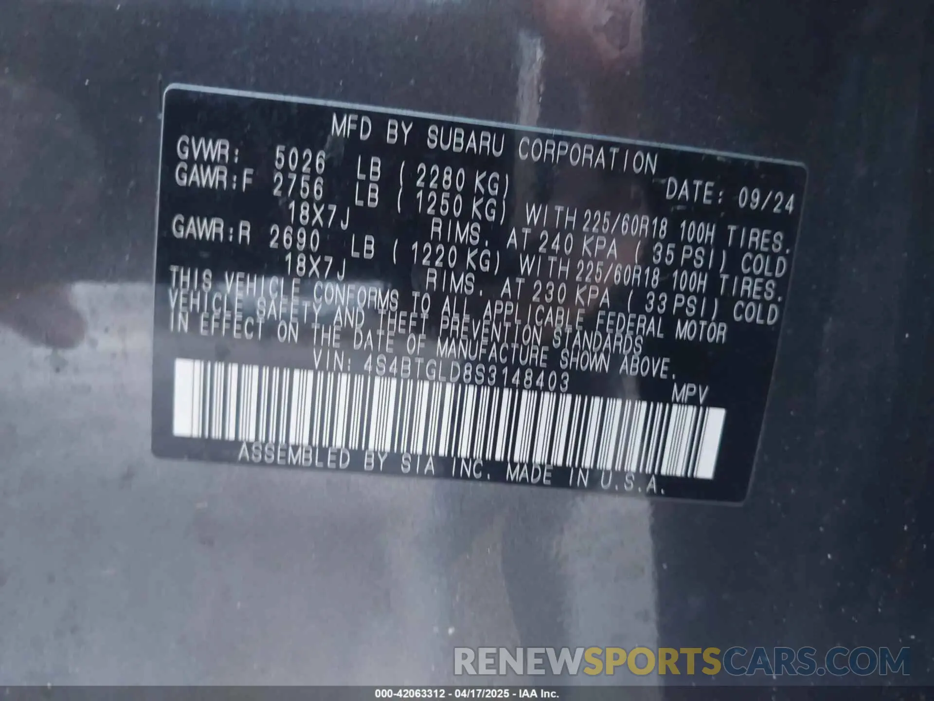 9 Photograph of a damaged car 4S4BTGLD8S3148403 SUBARU OUTBACK 2025