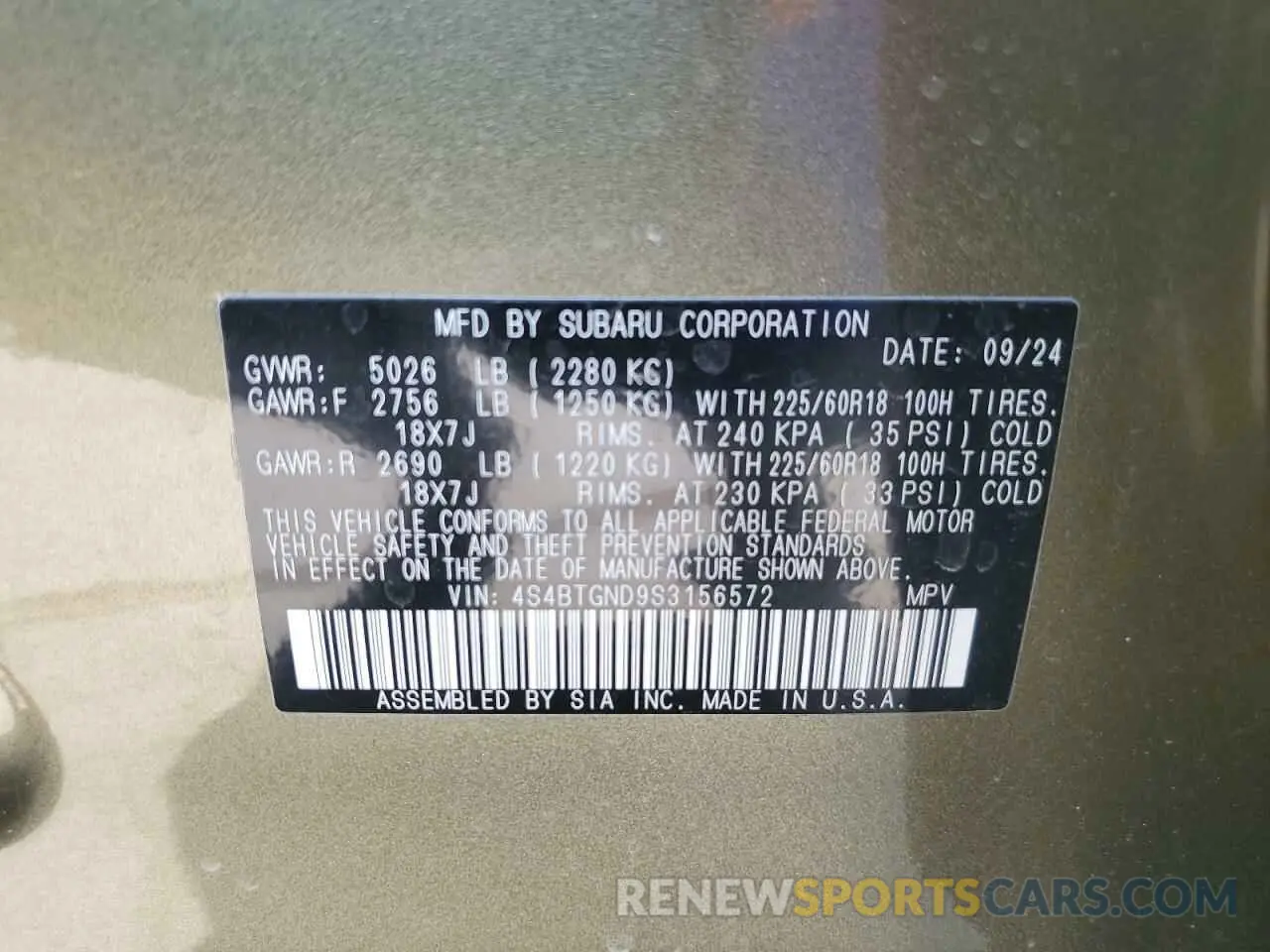 16 Photograph of a damaged car 4S4BTGND9S3156572 SUBARU OUTBACK 2025