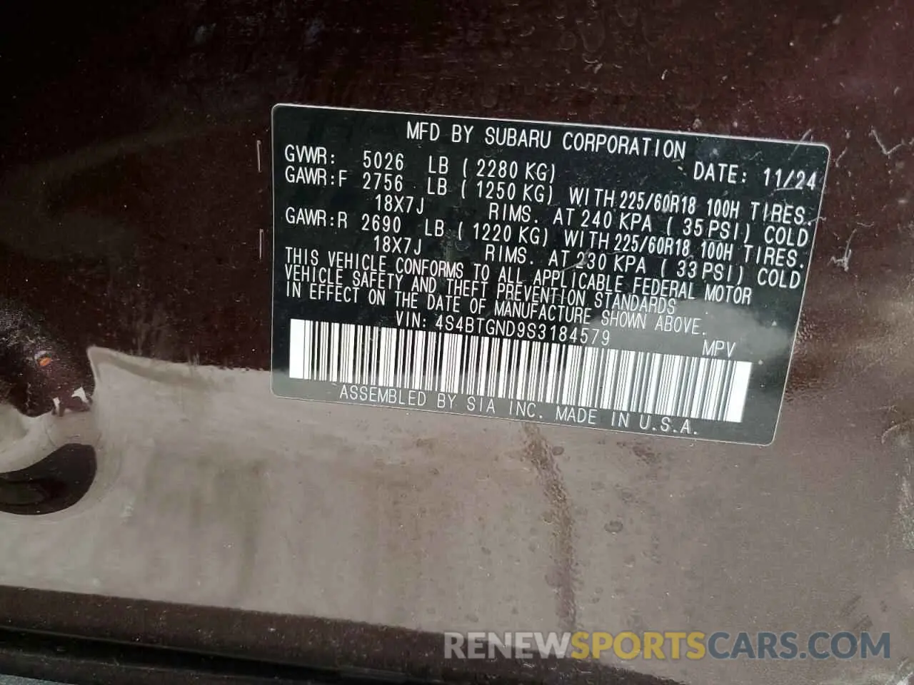 12 Photograph of a damaged car 4S4BTGND9S3184579 SUBARU OUTBACK 2025