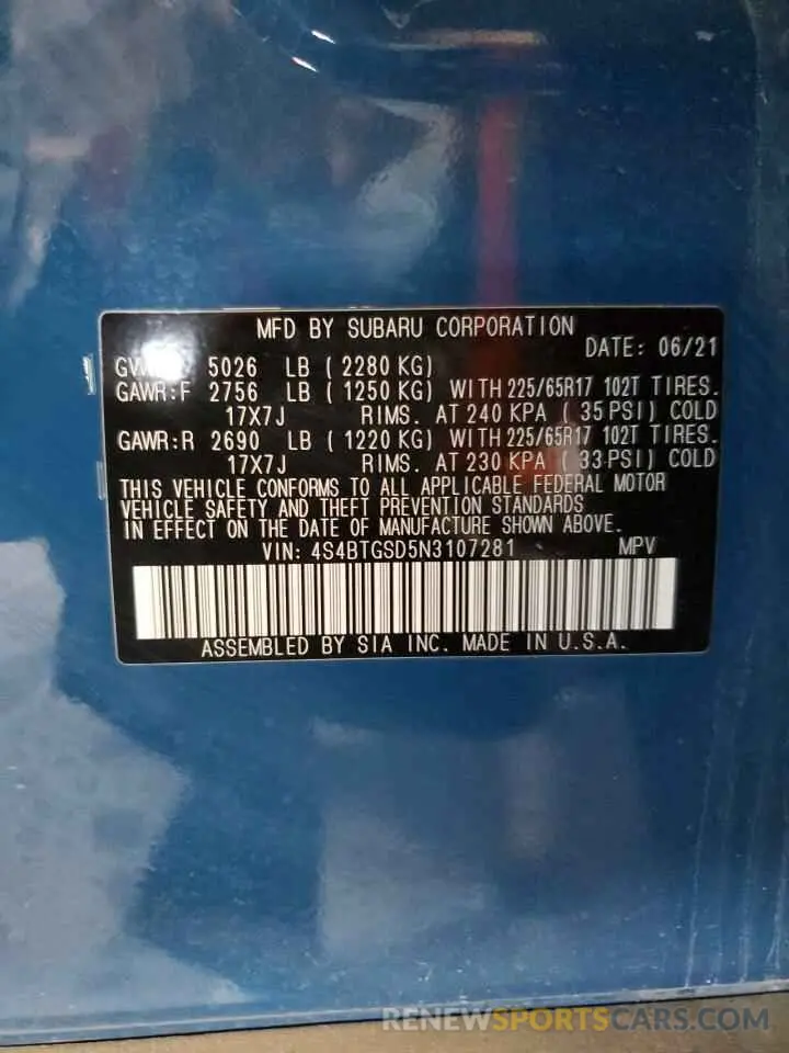 12 Photograph of a damaged car 4S4BTGSD5N3107281 SUBARU OUTBACK WI 2022