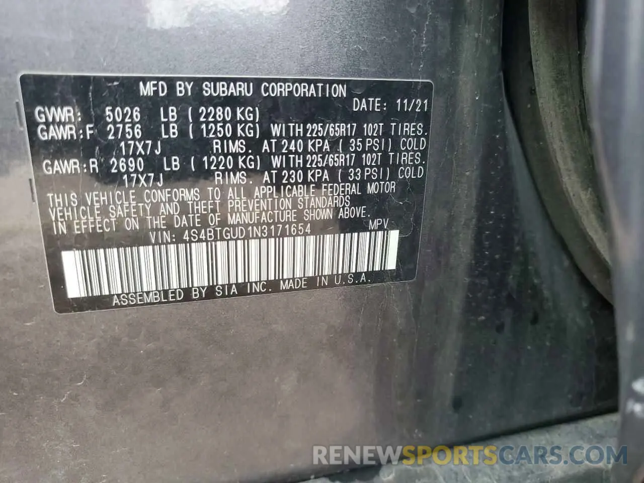 13 Photograph of a damaged car 4S4BTGUD1N3171654 SUBARU OUTBACK WI 2022