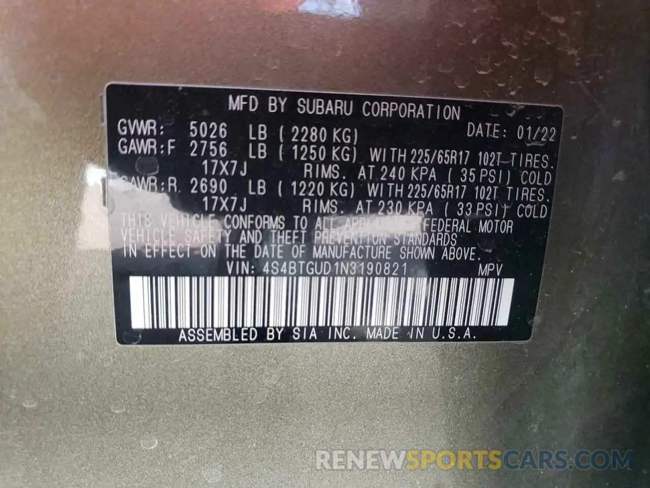 15 Photograph of a damaged car 4S4BTGUD1N3190821 SUBARU OUTBACK WI 2022