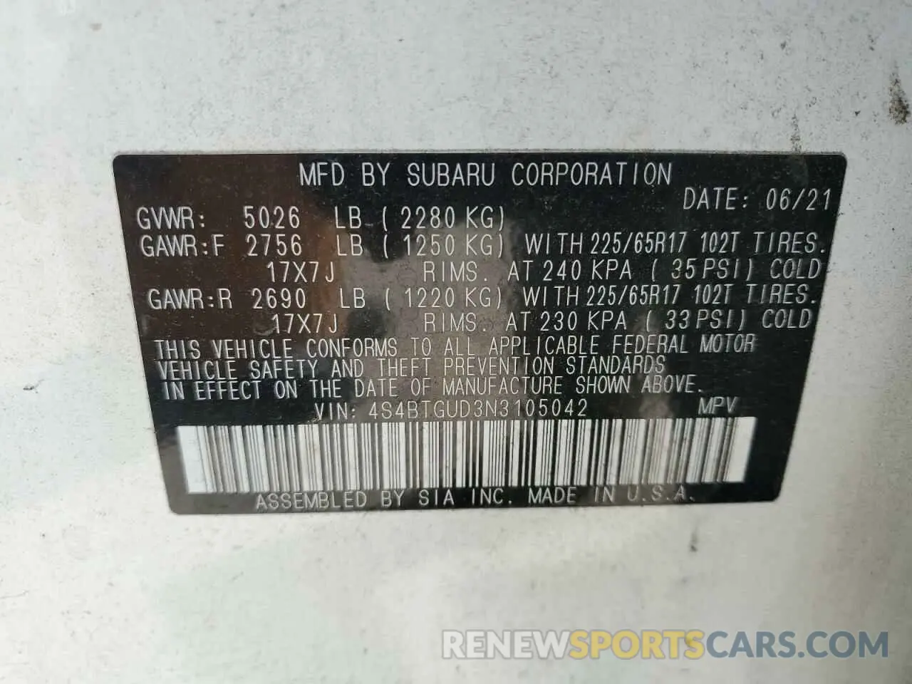 13 Photograph of a damaged car 4S4BTGUD3N3105042 SUBARU OUTBACK WI 2022