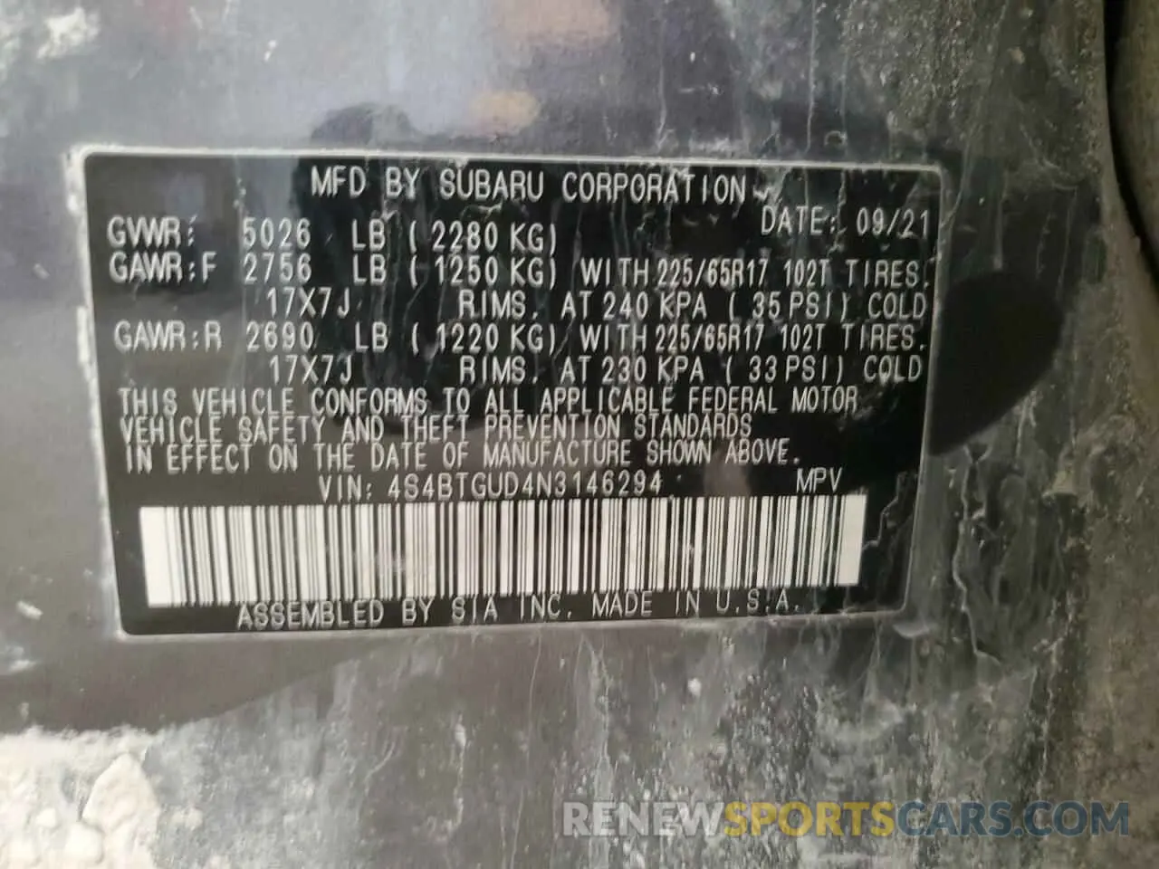 13 Photograph of a damaged car 4S4BTGUD4N3146294 SUBARU OUTBACK WI 2022