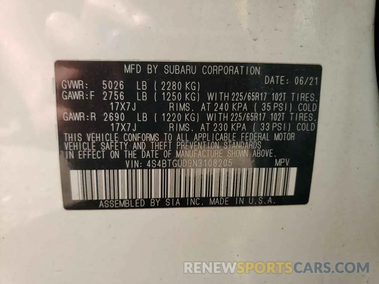 13 Photograph of a damaged car 4S4BTGUD9N3108205 SUBARU OUTBACK WI 2022