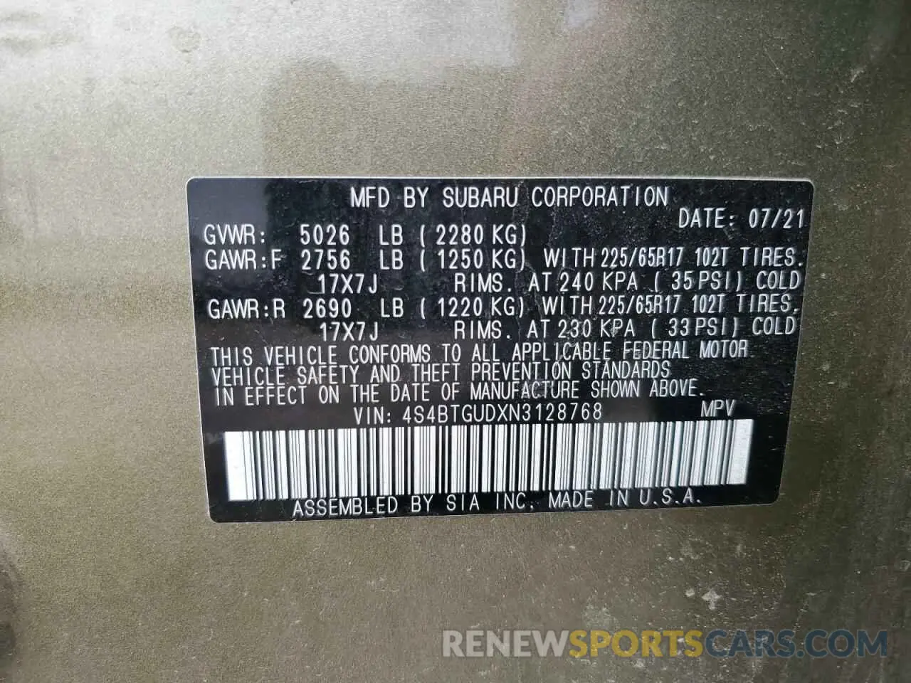 13 Photograph of a damaged car 4S4BTGUDXN3128768 SUBARU OUTBACK WI 2022