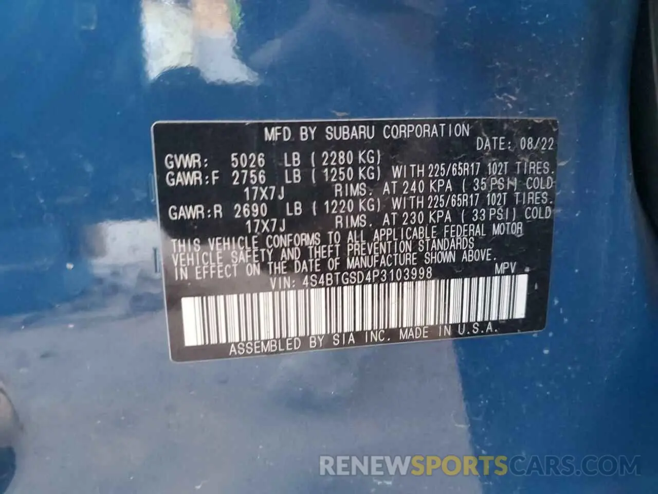 13 Photograph of a damaged car 4S4BTGSD4P3103998 SUBARU OUTBACK WI 2023