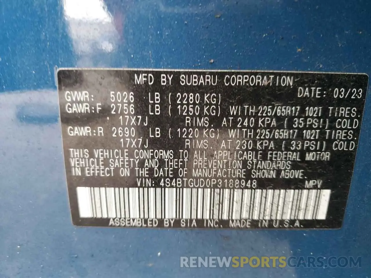 16 Photograph of a damaged car 4S4BTGUD0P3188948 SUBARU OUTBACK WI 2023