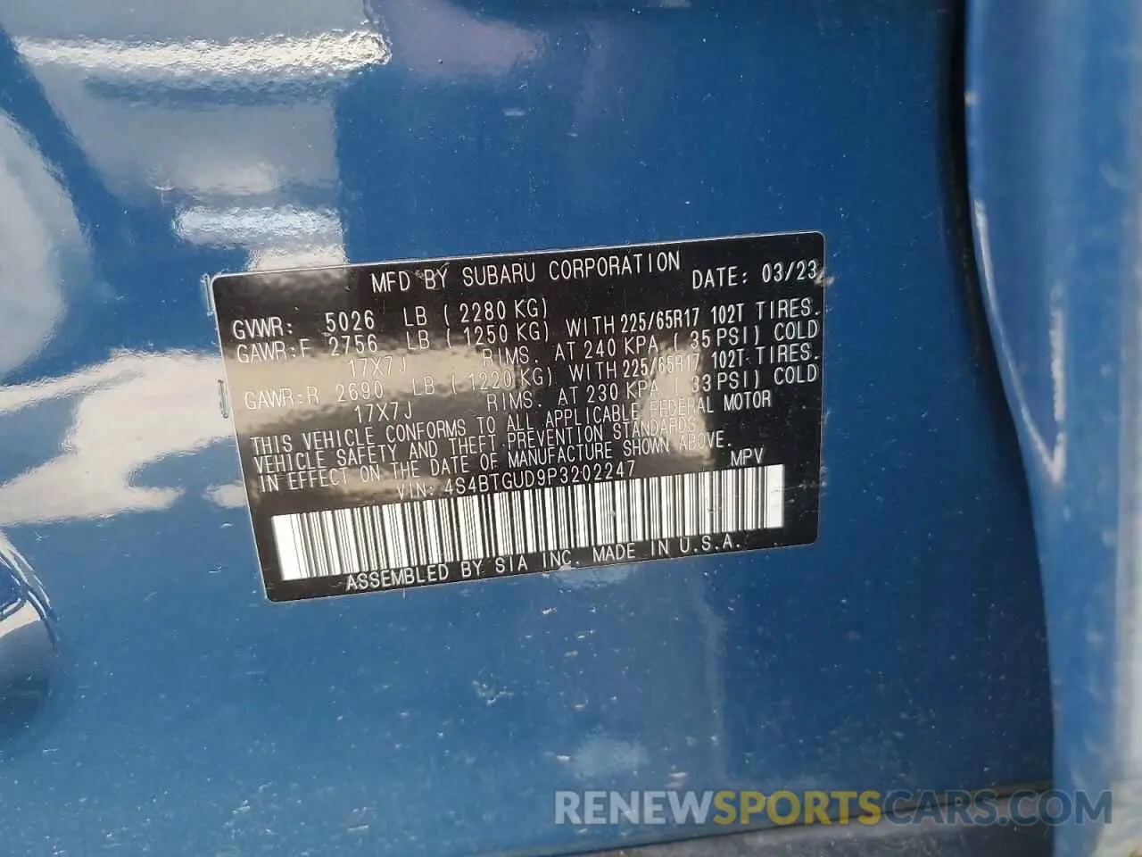 13 Photograph of a damaged car 4S4BTGUD9P3202247 SUBARU OUTBACK WI 2023