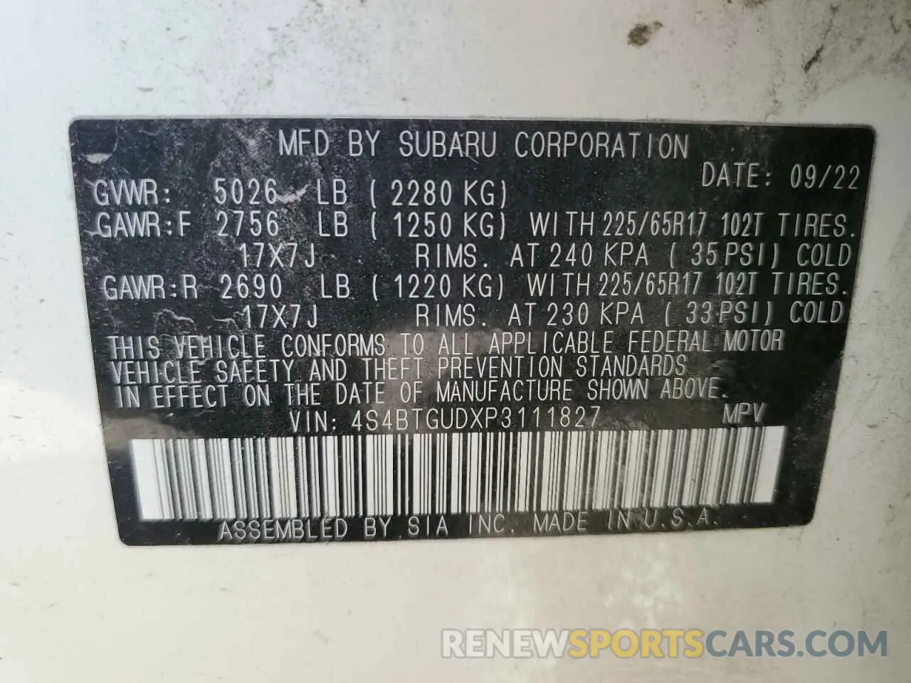 13 Photograph of a damaged car 4S4BTGUDXP3111827 SUBARU OUTBACK WI 2023