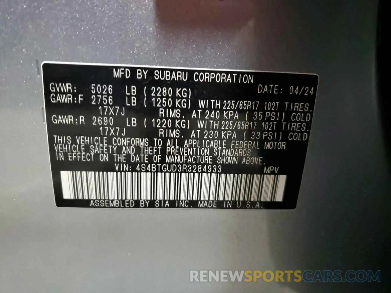 13 Photograph of a damaged car 4S4BTGUD3R3284933 SUBARU OUTBACK WI 2024