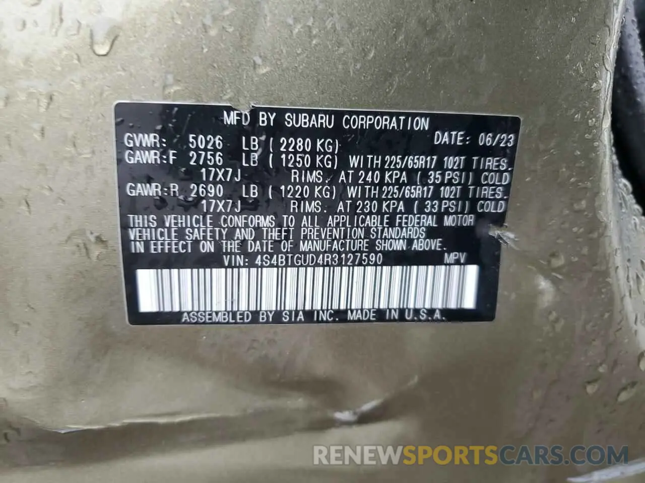 14 Photograph of a damaged car 4S4BTGUD4R3127590 SUBARU OUTBACK WI 2024