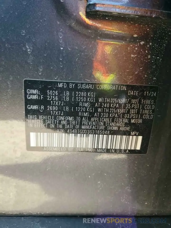 13 Photograph of a damaged car 4S4BTGUD3S3185048 SUBARU OUTBACK WI 2025