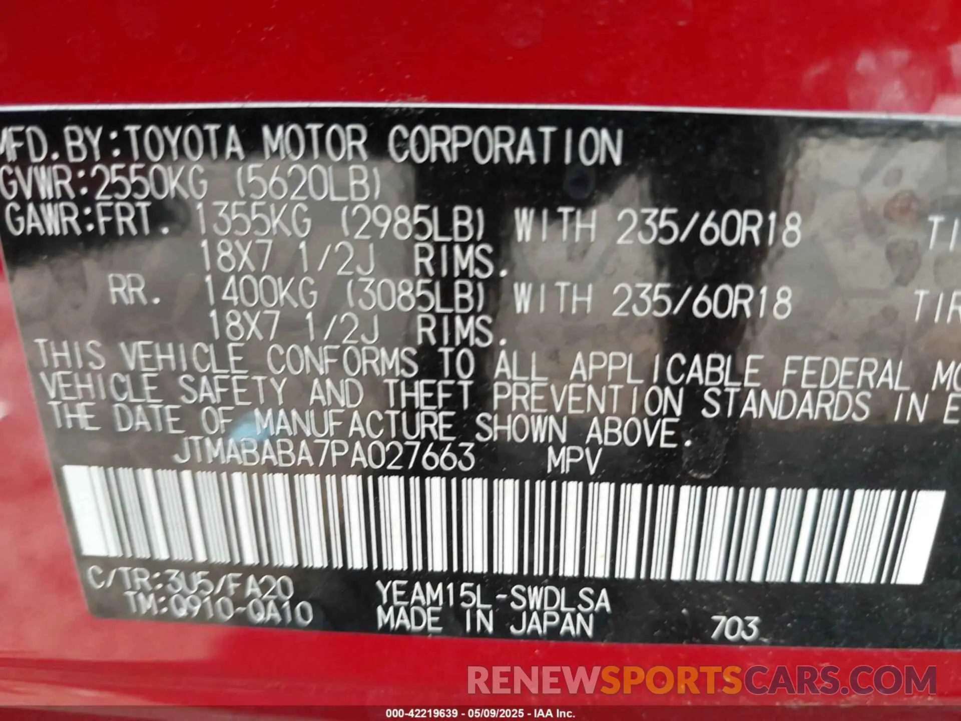 9 Photograph of a damaged car JTMABABA7PA027663 SUBARU SOLTERRA 2023