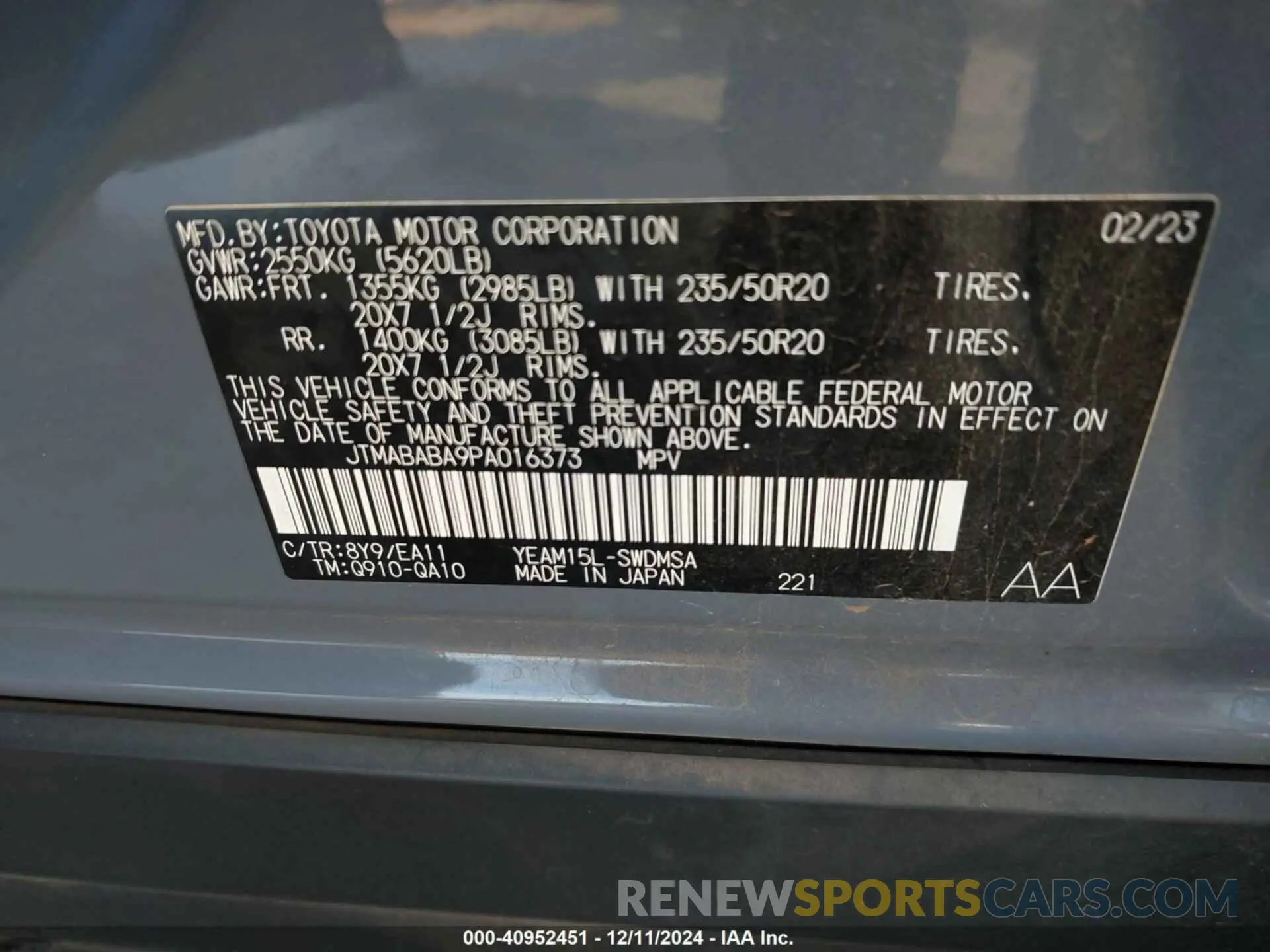 9 Photograph of a damaged car JTMABABA9PA016373 SUBARU SOLTERRA 2023