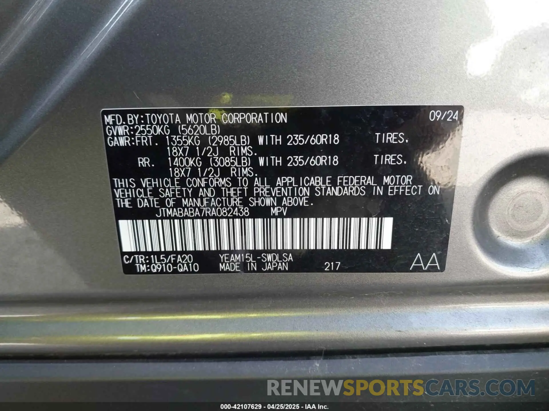 9 Photograph of a damaged car JTMABABA7RA082438 SUBARU SOLTERRA 2024