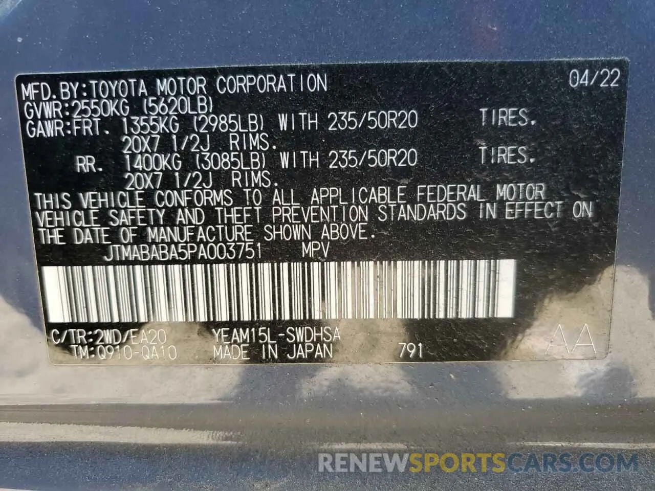 13 Photograph of a damaged car JTMABABA5PA003751 SUBARU SOLTERRA P 2023