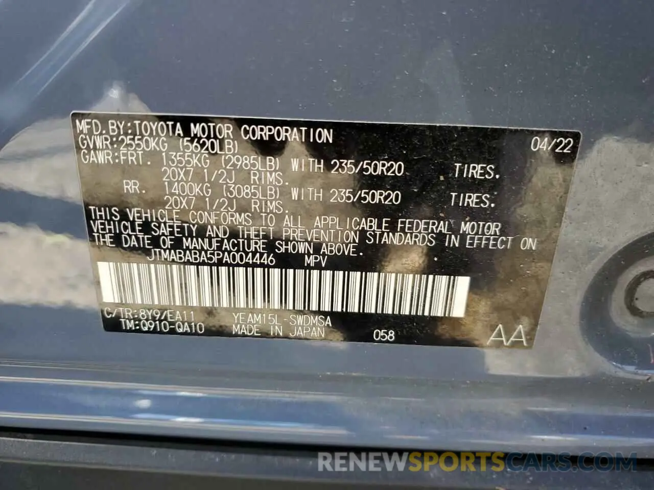 13 Photograph of a damaged car JTMABABA5PA004446 SUBARU SOLTERRA P 2023