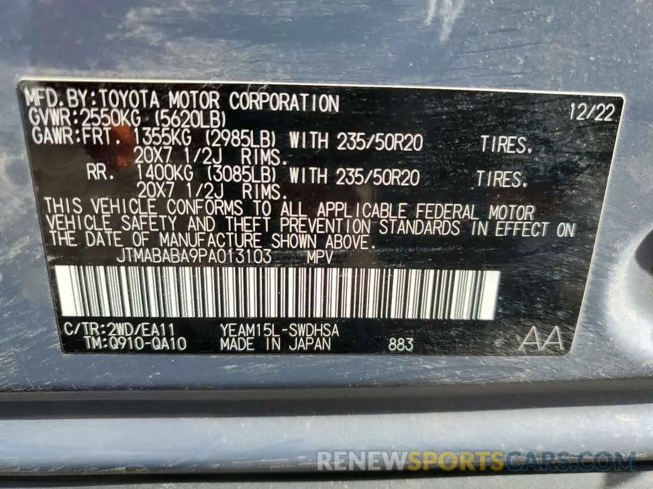 13 Photograph of a damaged car JTMABABA9PA013103 SUBARU SOLTERRA P 2023