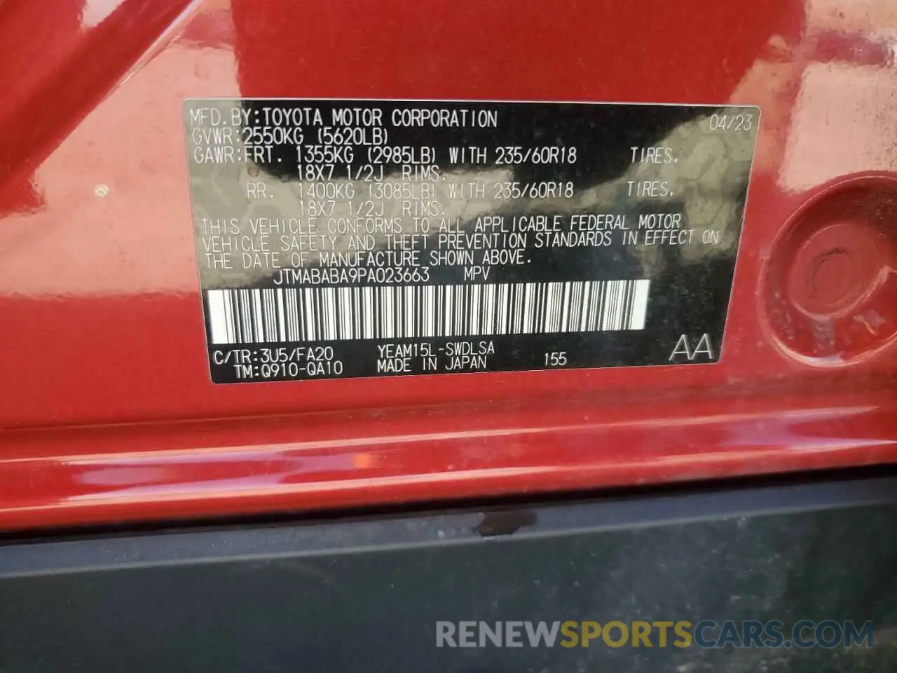 14 Photograph of a damaged car JTMABABA9PA023663 SUBARU SOLTERRA P 2023