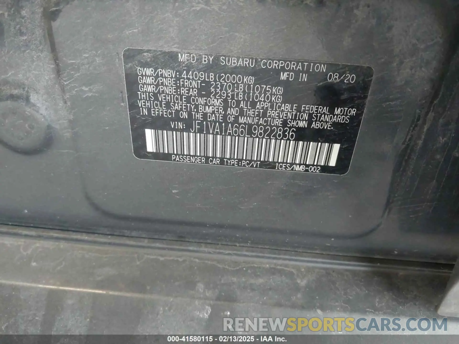 9 Photograph of a damaged car JF1VA1A66L9822836 SUBARU WRX 2020