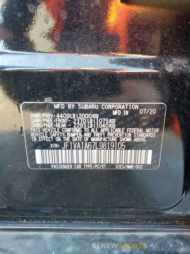 12 Photograph of a damaged car JF1VA1A67L9819105 SUBARU WRX 2020