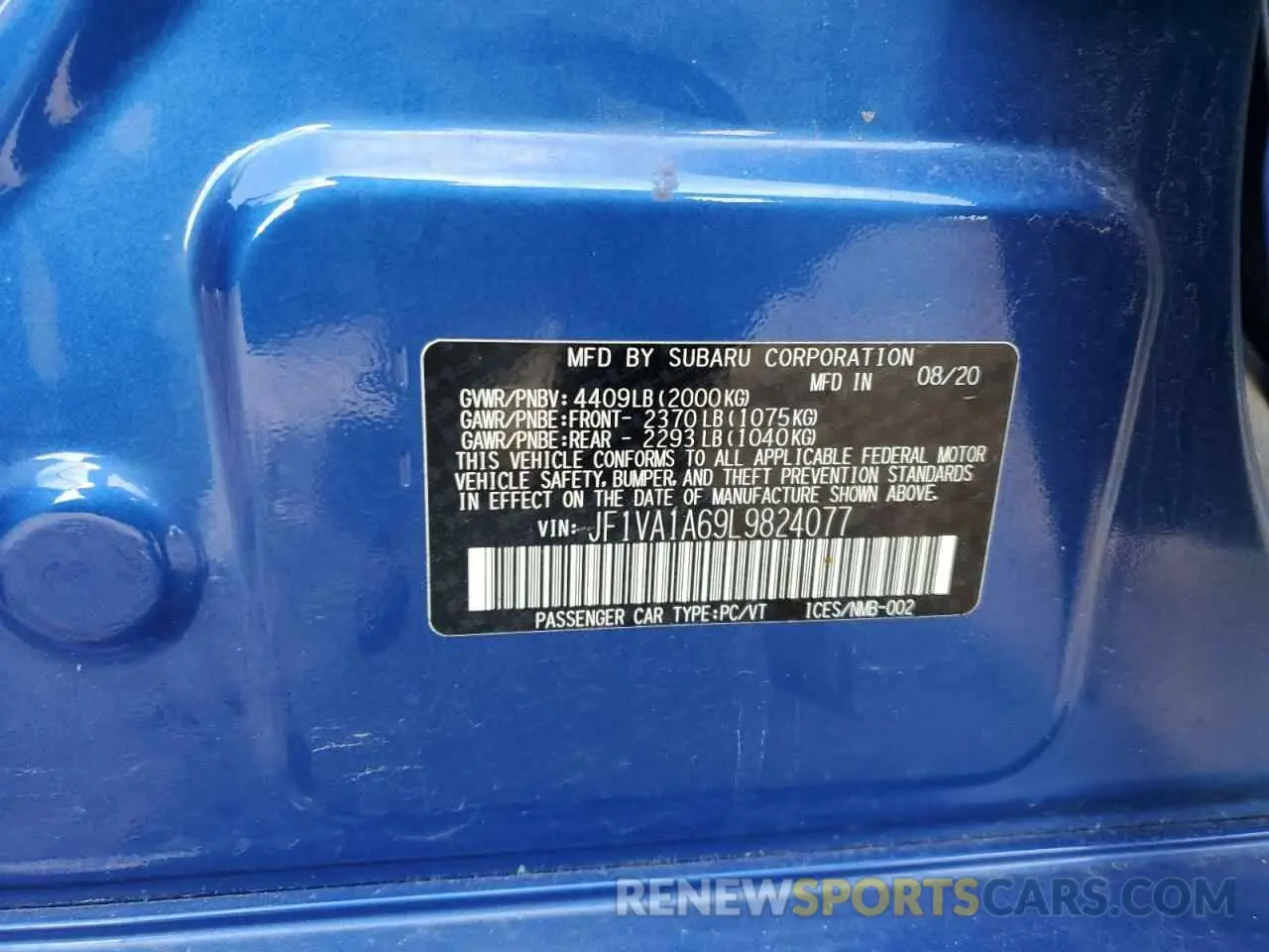 12 Photograph of a damaged car JF1VA1A69L9824077 SUBARU WRX 2020