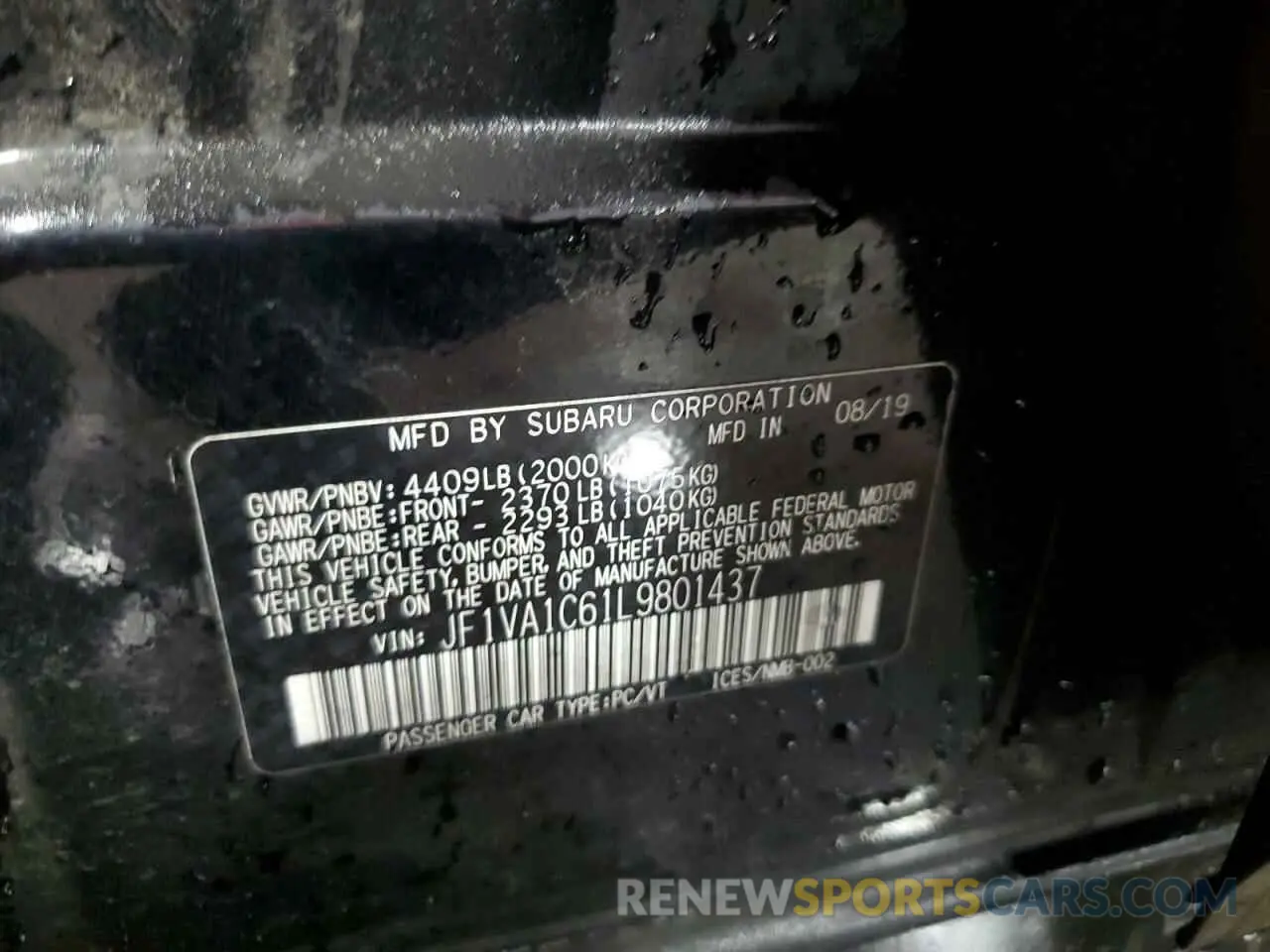 13 Photograph of a damaged car JF1VA1C61L9801437 SUBARU WRX 2020