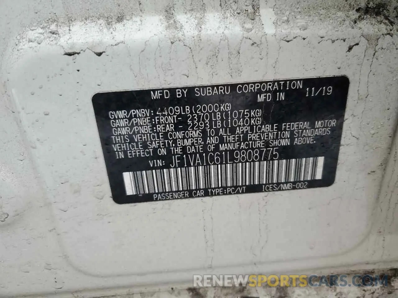 12 Photograph of a damaged car JF1VA1C61L9808775 SUBARU WRX 2020