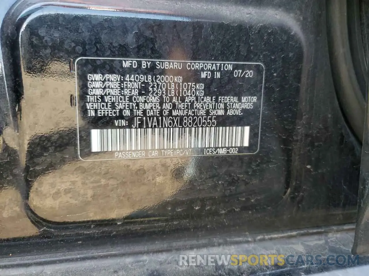 12 Photograph of a damaged car JF1VA1N6XL8820555 SUBARU WRX 2020