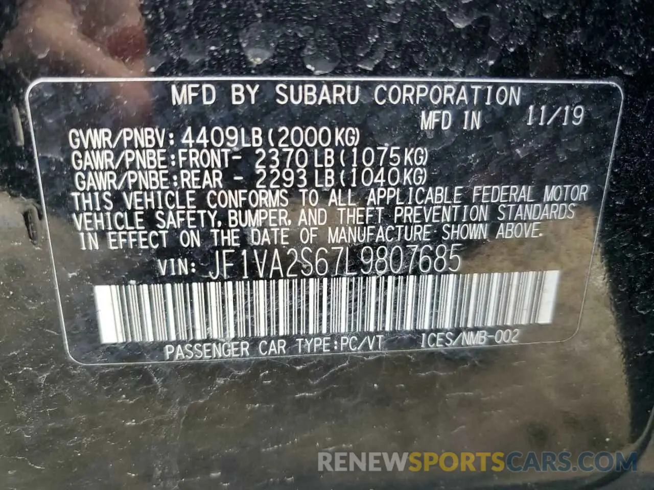 12 Photograph of a damaged car JF1VA2S67L9807685 SUBARU WRX 2020