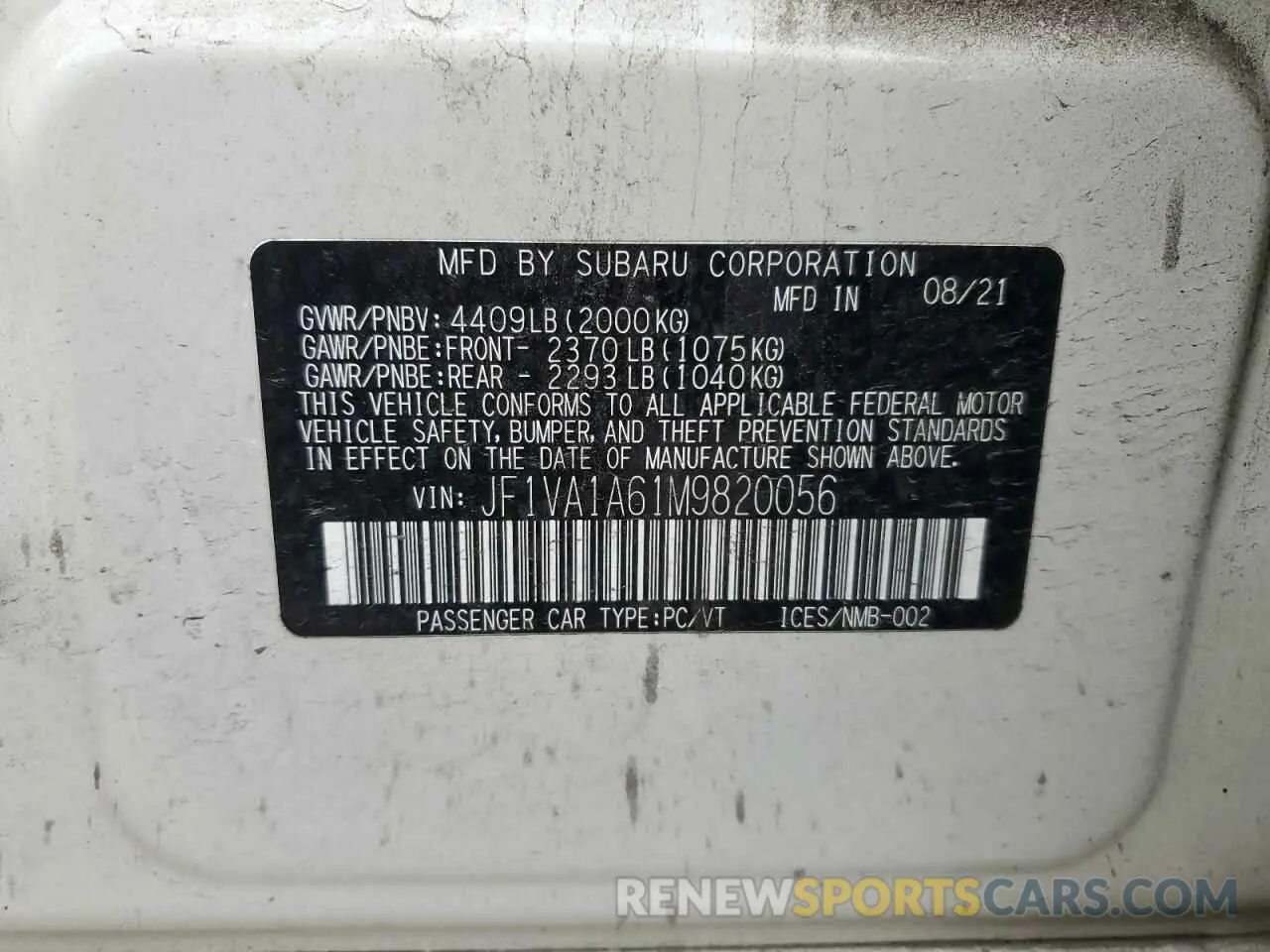 14 Photograph of a damaged car JF1VA1A61M9820056 SUBARU WRX 2021