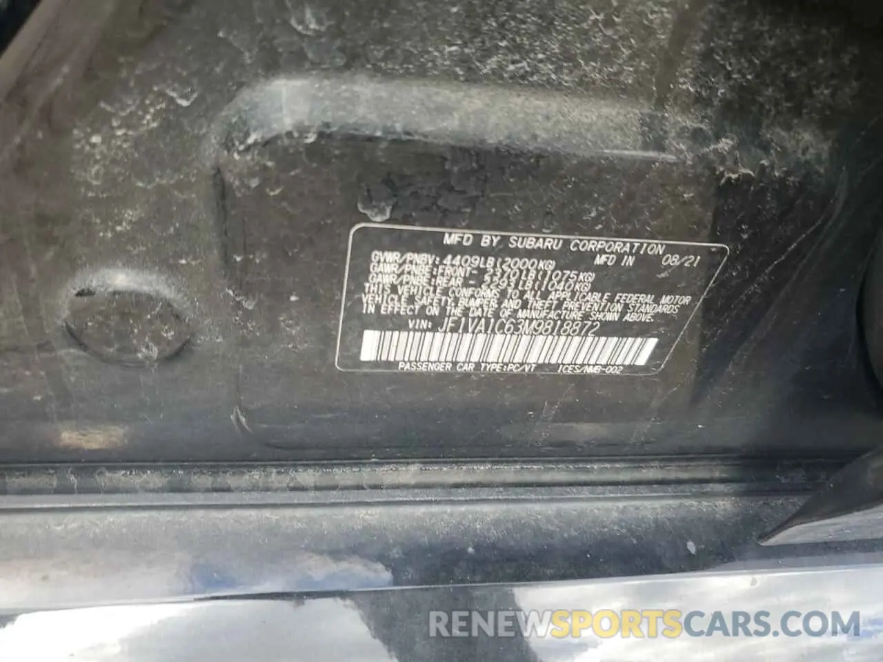 13 Photograph of a damaged car JF1VA1C63M9818872 SUBARU WRX 2021