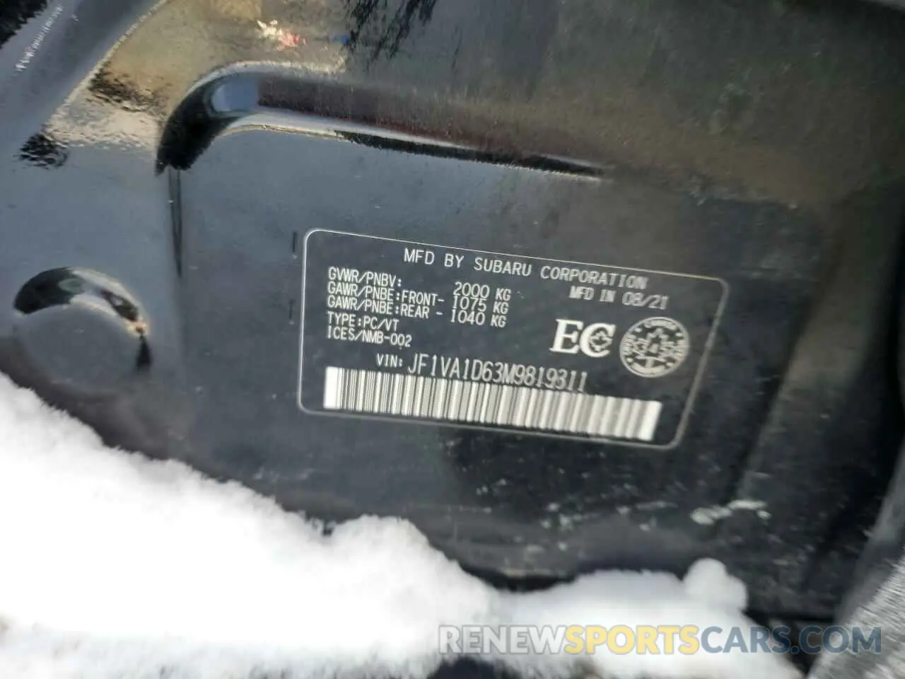 12 Photograph of a damaged car JF1VA1D63M9819311 SUBARU WRX 2021