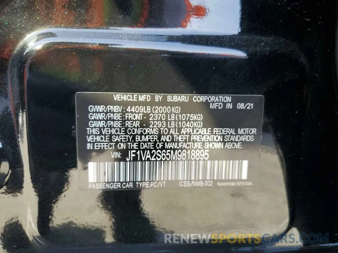 13 Photograph of a damaged car JF1VA2S65M9818895 SUBARU WRX 2021