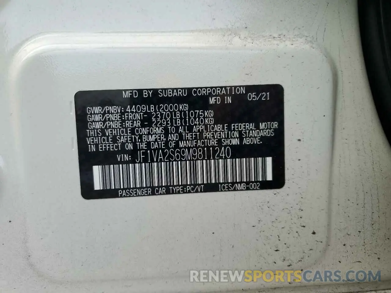 13 Photograph of a damaged car JF1VA2S69M9811240 SUBARU WRX 2021