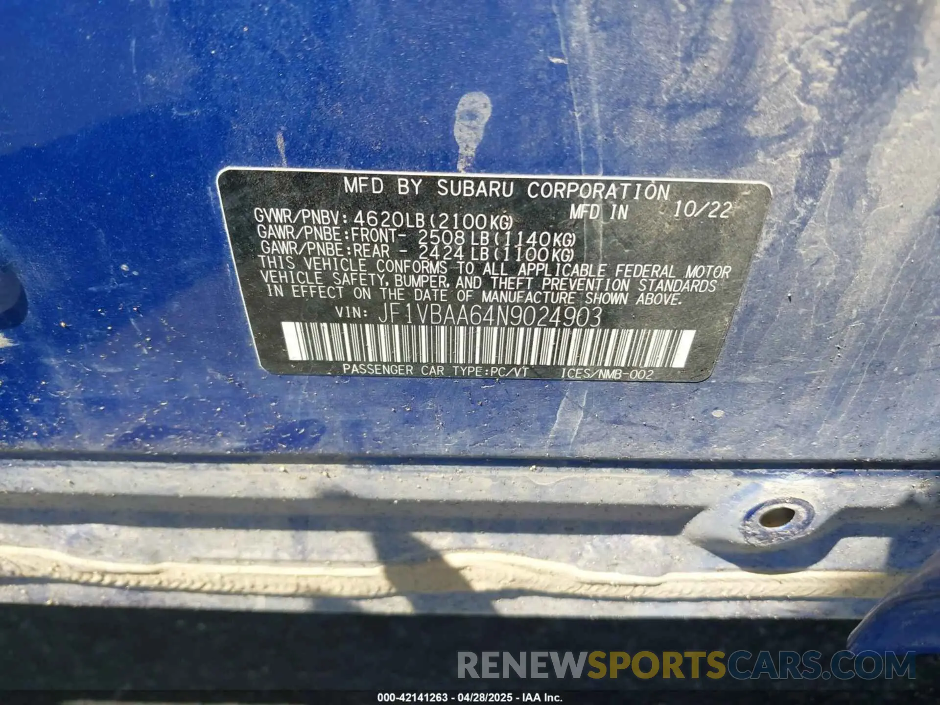 9 Photograph of a damaged car JF1VBAA64N9024903 SUBARU WRX 2022
